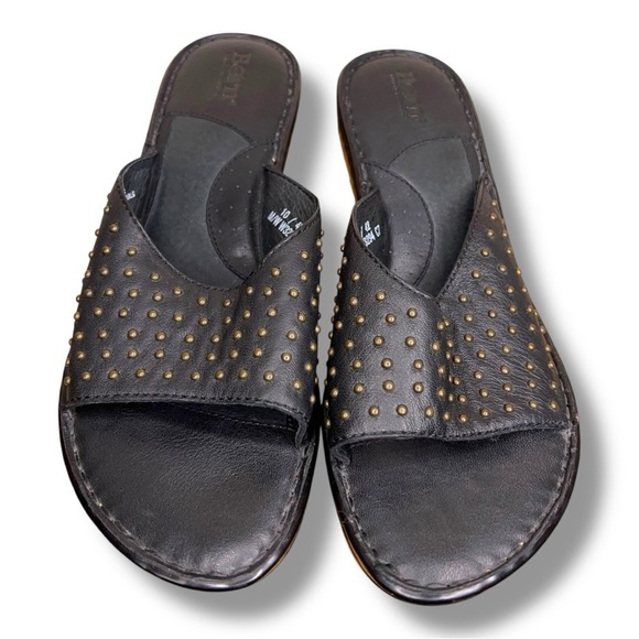 Size 10 Born Brand Black Leather Mule Bronze Studded Accent Slip On 2.5” Heel - Picture 1 of 14